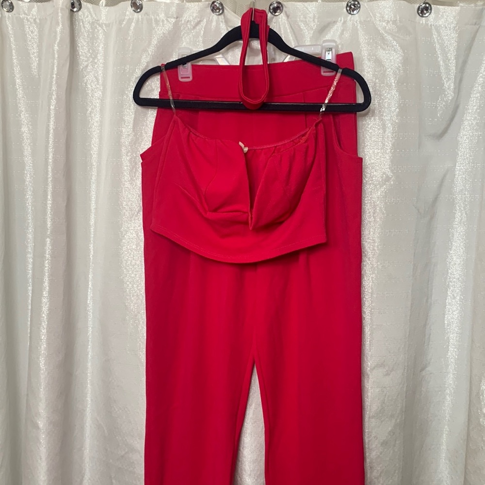 Forever 21 Magenta 3 piece set including a bando top, wide leg pants, and choker